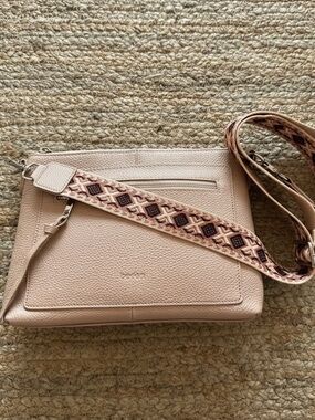 Cream color Pebbled Leather Crossbody with Patterned Strap NEW